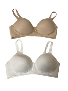 Set of 2 Vanity Fair Size 36C Tan/Beige and White Light Padded Wireless Bras
